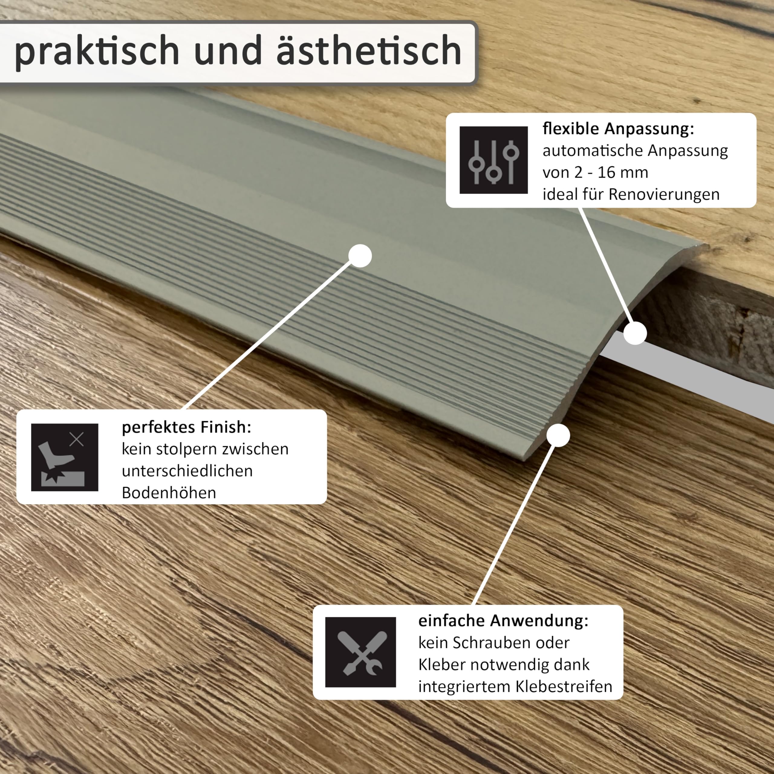 ufitec samoprzylepny profil przejściowy, listwa przejściowa wyrównująca wysokość do 16 mm, z aluminium, profil dopasowujący 40 mm x 100 cm, profil wyrównujący wysokość (jasny brąz, 270 cm)
