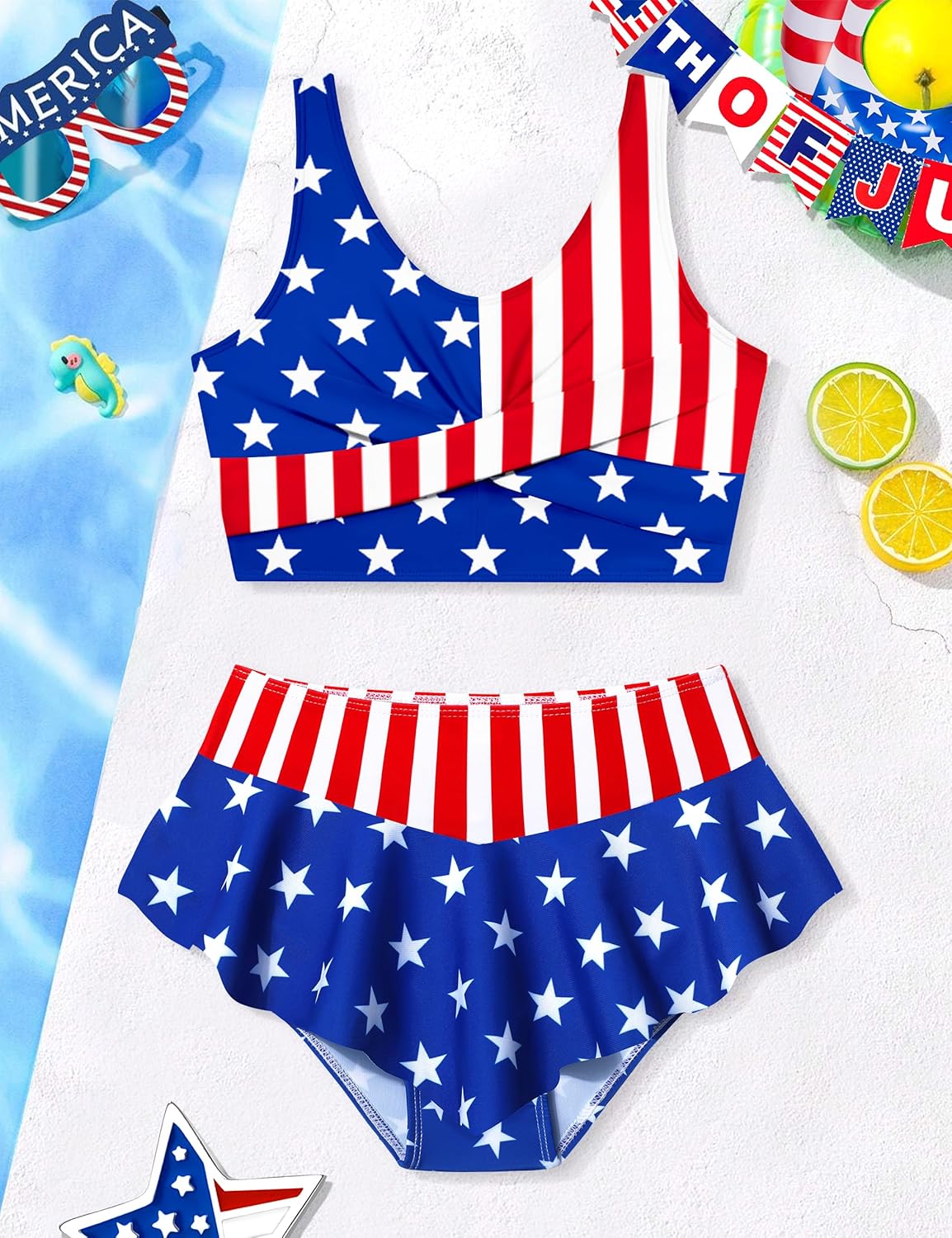 Qaoerde Girls Swimsuit Tropical Print Bikini Set with Ruffle Hem Two Piece Criss Cross Bathing Suits for Girls 7-14 Years - Image 3