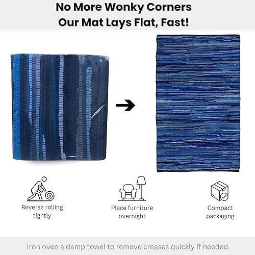 Miniatura 212 de Alfombra de trapo 100% algodón de 2 x 3 pies, lavable multicolor, alfombra Chindi tejida a mano y reversible para sala de estar, cocina, entrada