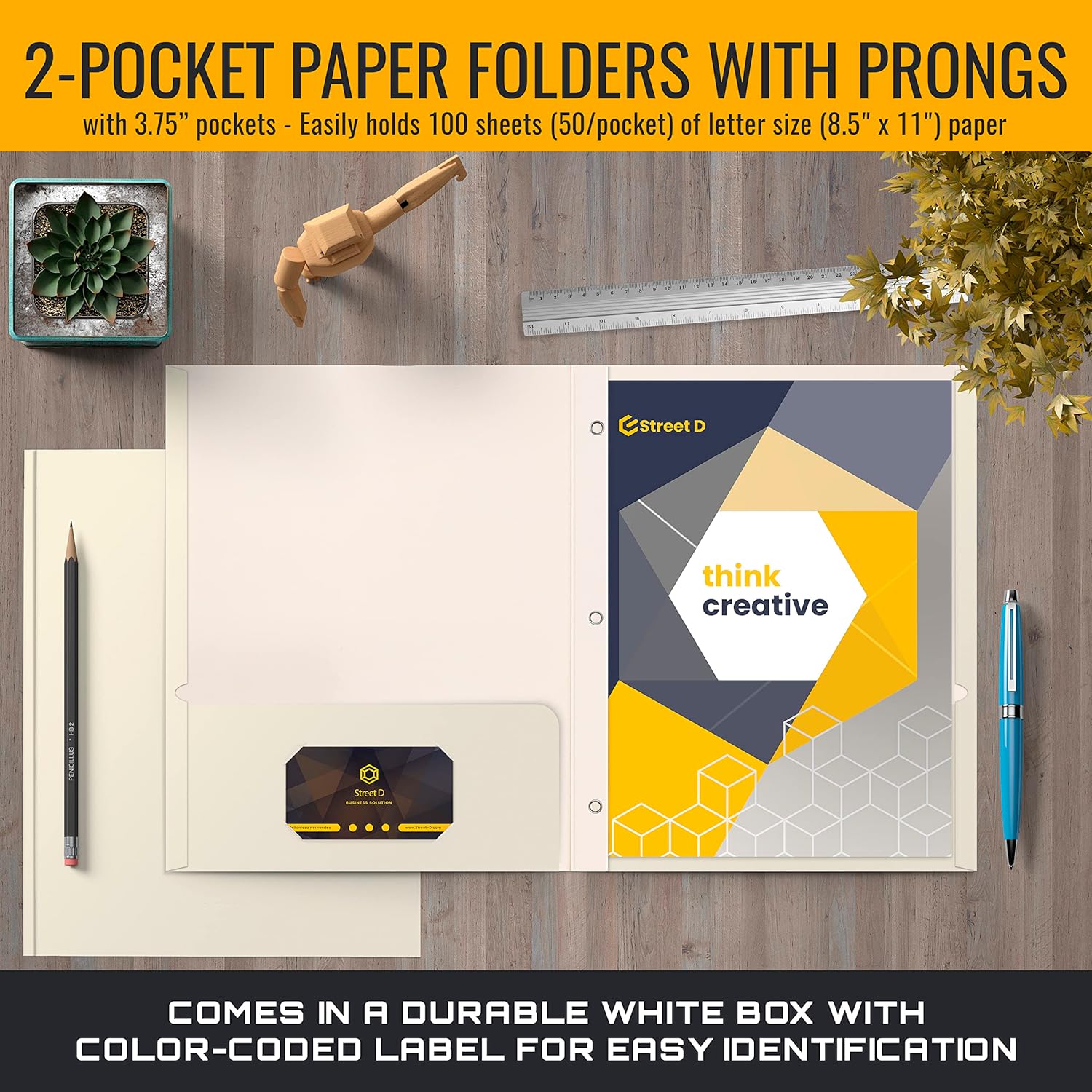 Better Office Products White Paper 2 Pocket Folders with Prongs, 50 Pack, Matte Texture, Letter Size Paper Folders, 50 Pack, with 3 Metal Prong Fastener Clips, White image 2 of 6 B07PHQ7MFL