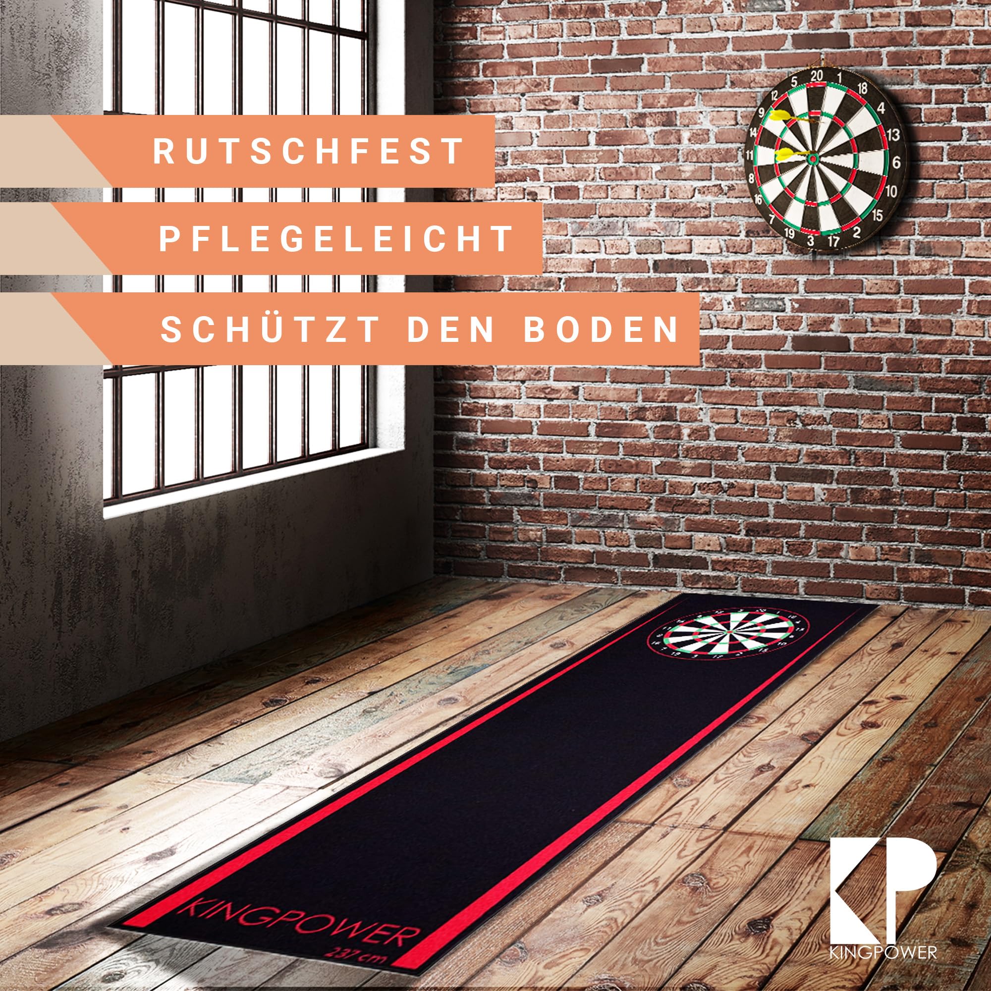 Kingpower Dartteppich mit Abwurflinie, Dart Zubehör mit Motiv, Dartmatte mit Oche, pflegeleichter Teppich rutschfest