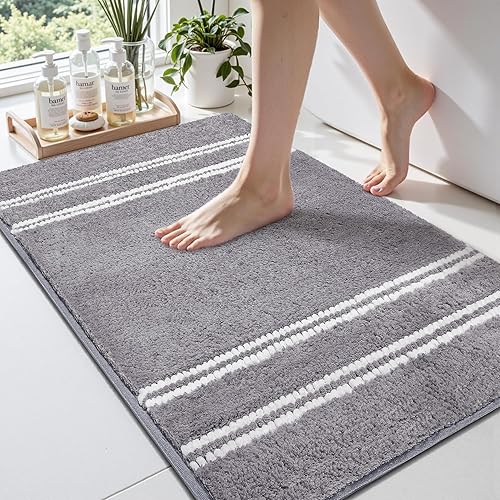 Alfombras de baño de 17 x 24 pulgadas, extra suaves, absorbentes, de felpilla, antideslizante, parte trasera de goma, lavables a máquina, alfombras