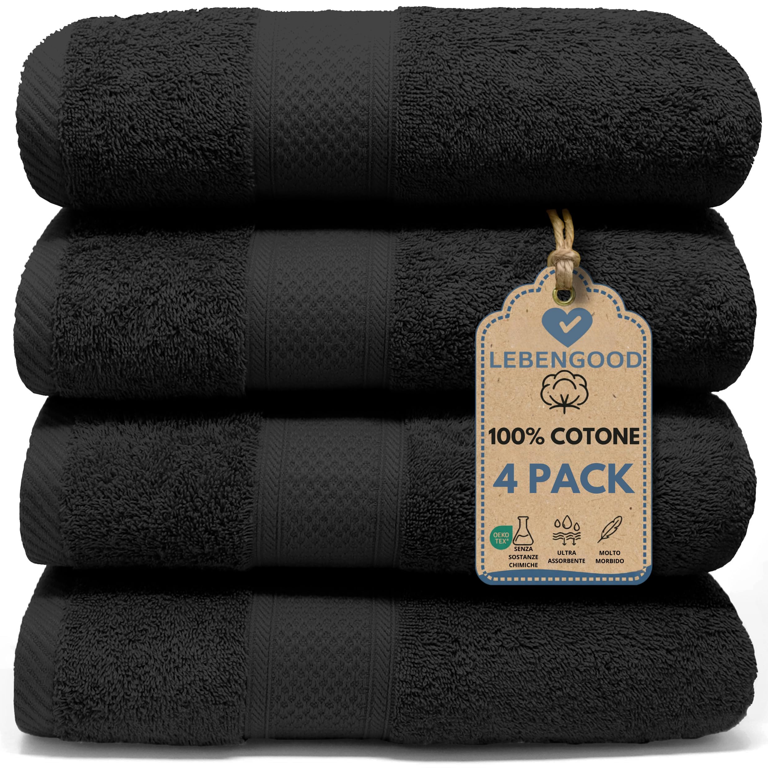 LEBENGOOD Set 4 Asciugamani Bagno Telo Doccia Spugna Cotone Spugna Morbida