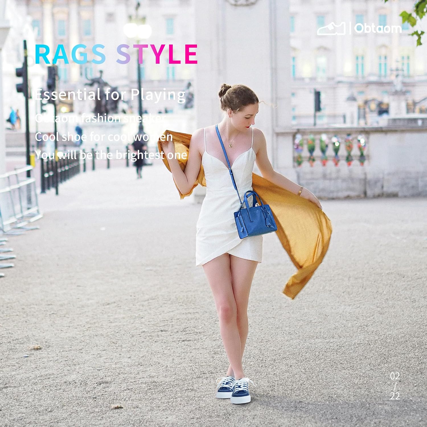 Obtaom Women's White Play Fashion Sneakers Cute Lace up Canvas Shoes Low Top Washed Canvas Flat for Lady - Image 2