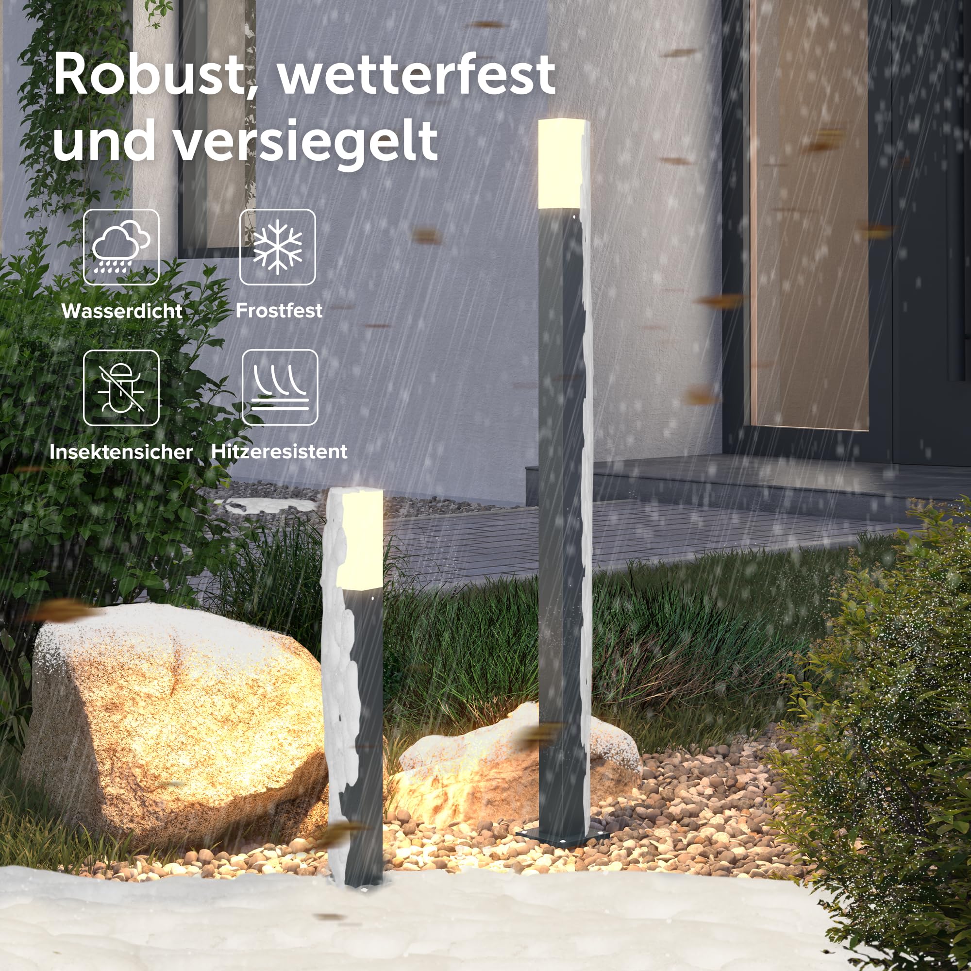 doporro Wegeleuchten Außen Stromanschluss 40cm Gartenleuchte IP65 3W | Gartenlampen für Draußen Strom, 3000K Warmweiß Pollerleuchte Standleuchte Außen, 38x38x406mm, Sandgrau dunkel, Deus Lumina