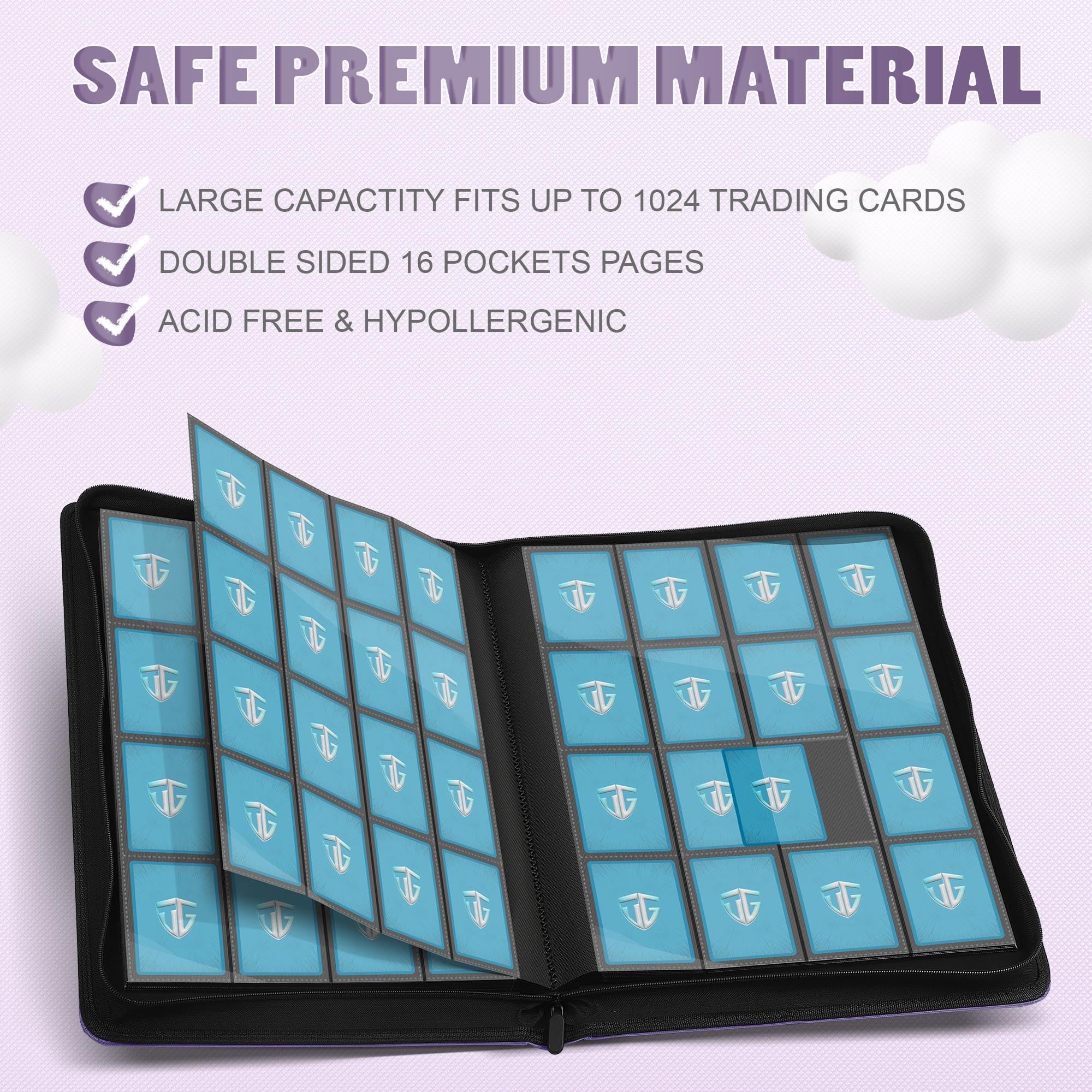 Amazon.com: TCGUARD 16 Pockets Trading Card Zipper Binder for 1000+ Cards|  Secure Side Loading Pockets | Trading Card Album Folder