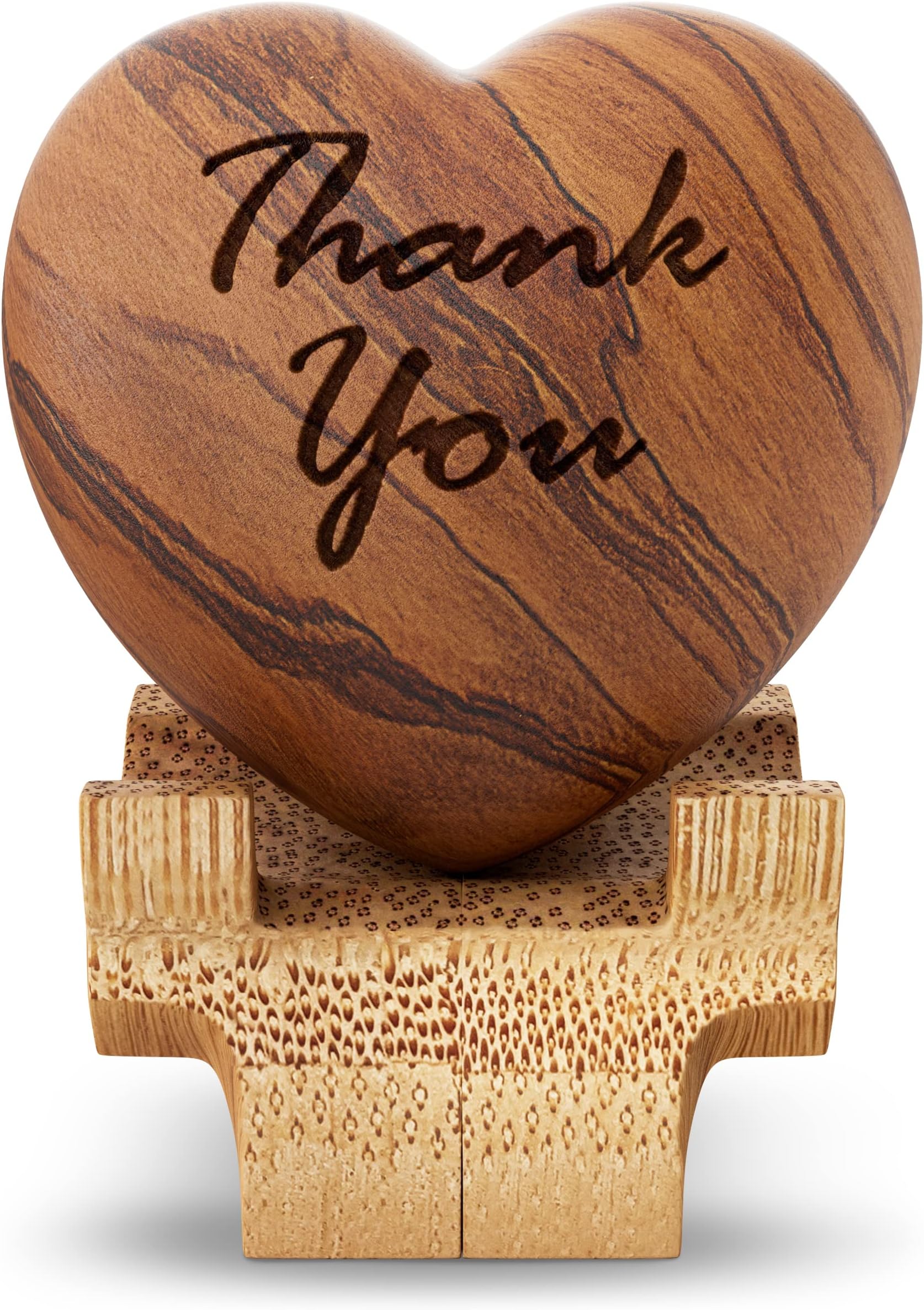 Thank You Gifts for Women or Men - Engraved Olive Wood Heart with Bamboo Stand - Appreciation Gifts for Coworkers, Employees, Caregiver, Doctor, Nurse, Teacher, Therapist, Mentor, Hostess, Friends