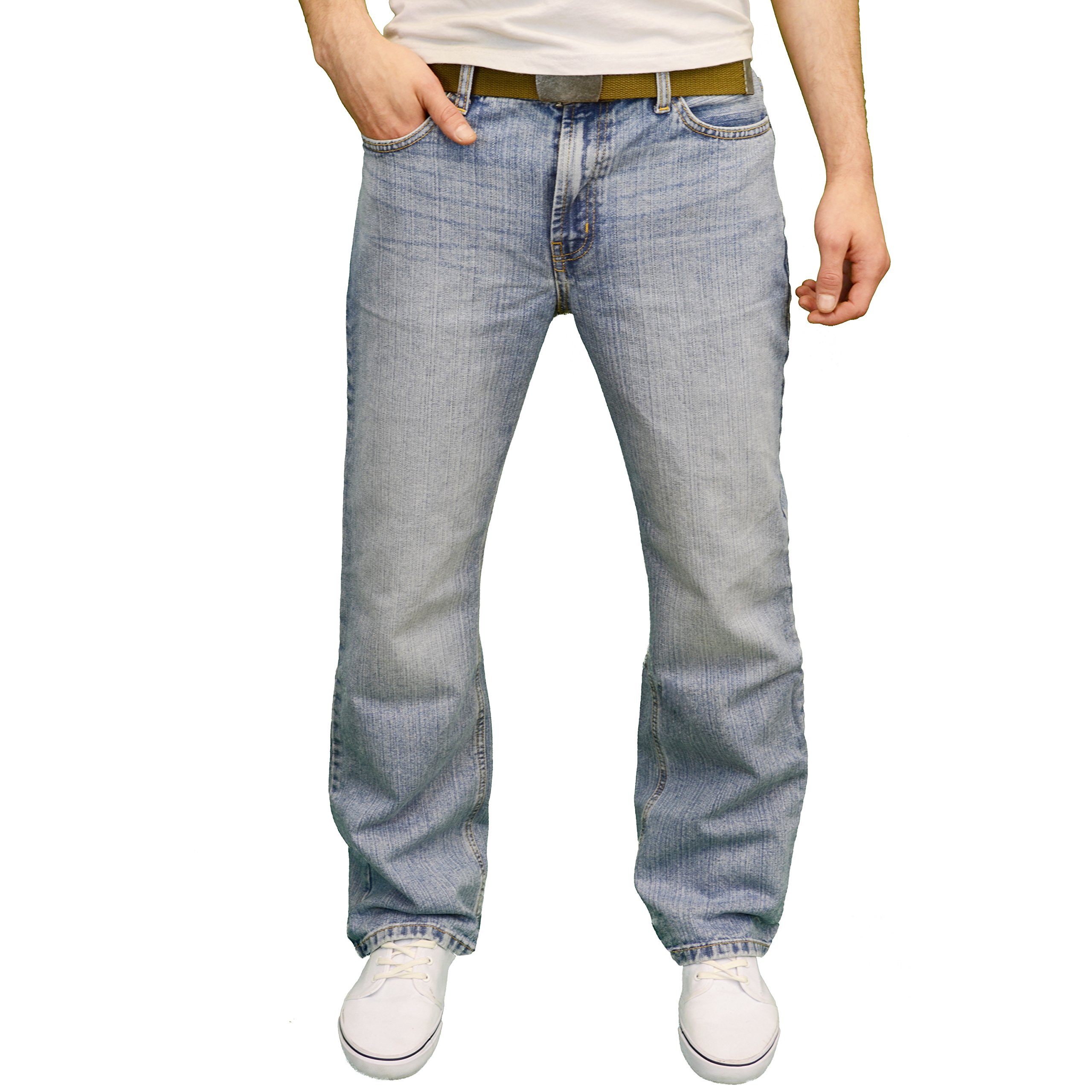 FB JEANS Mens Regular Fit Boot Cut Jeans (Lightwash, 34W / 34L)