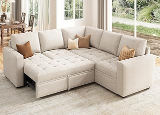 HONBAY Modular Sectional Sleeper Sofa with Pull Out Bed, Rearrangeable L...