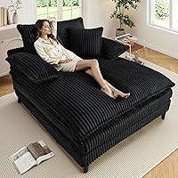 Vista 12 de Tumbona extragrande de 54.8 pulgadas de ancho para interiores con respaldo ajustable de 5 posiciones, sofá cama de pana con 3 almohadas, moderna