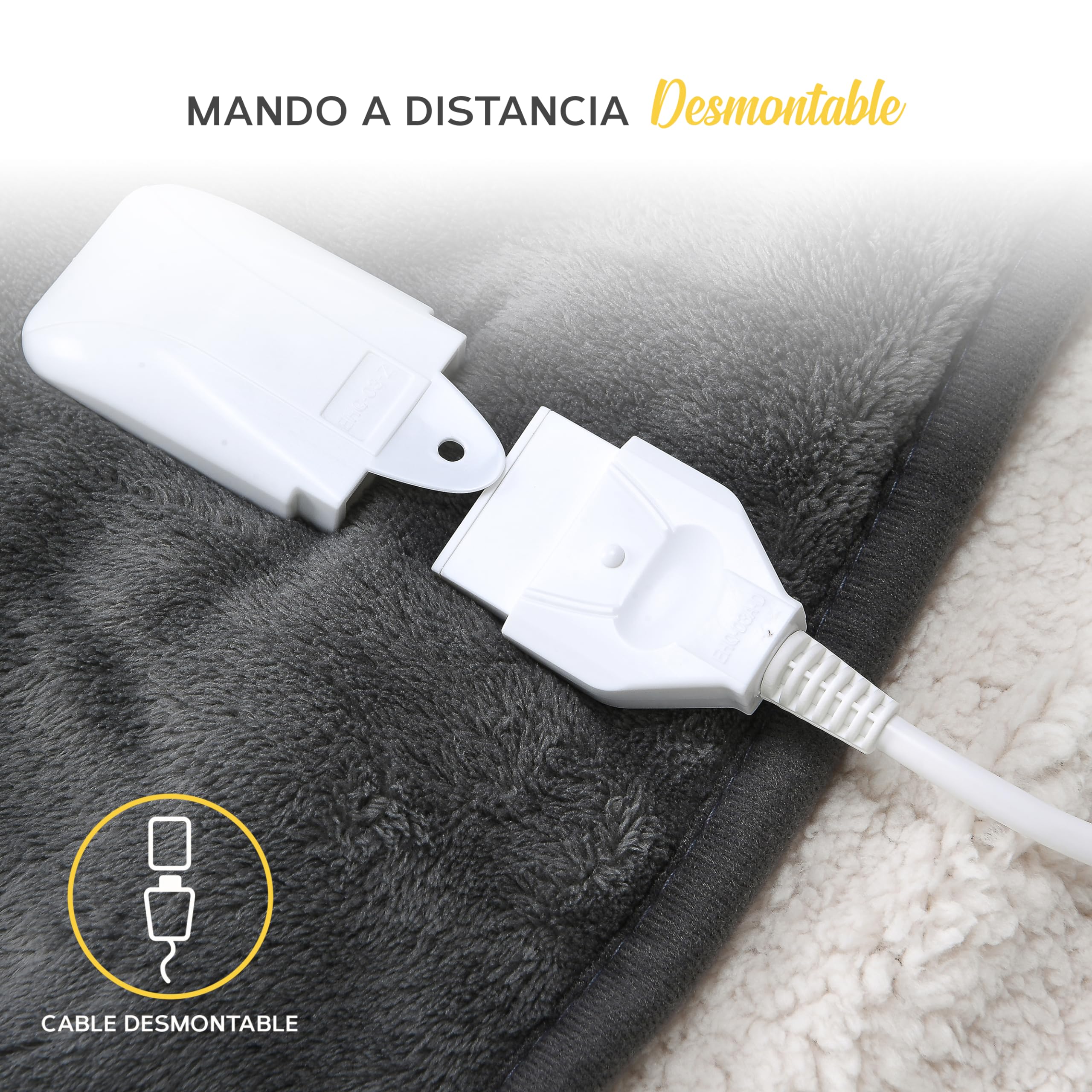 MONHOUSE - Manta Electrica - Controlador Digital - Temporizador de hasta 9 Horas, 9 Configuraciones de Calor, Apagado Automatico - Lavable a Maquina - Double 150x200cm - Gris Shearling