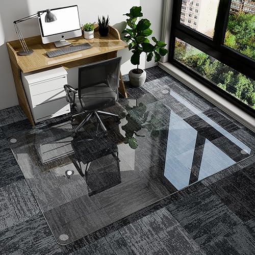 Miniatura 24 de GLSLAND Tapete para silla de vidrio templado de 36 x 46 pulgadas, protector de suelo resistente para alfombras y suelos duros, resistente a