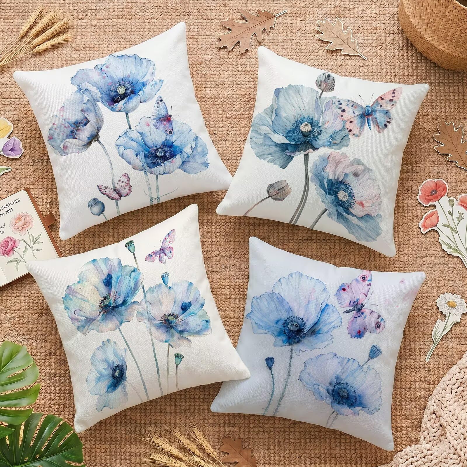 Housses de coussin 40x40 cm lot de 4 papillon pavot