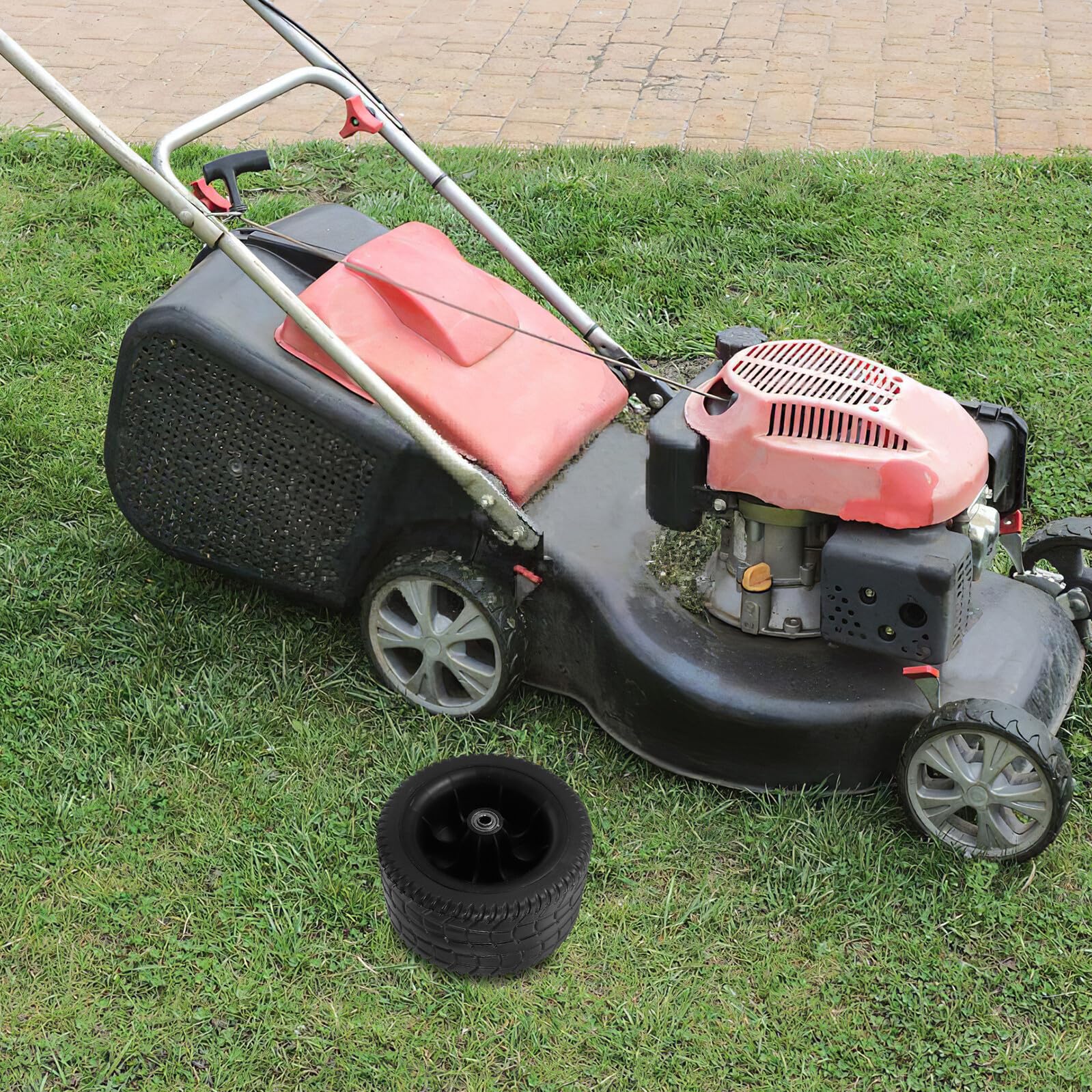 4 Ruedas de Repuesto para Cortacésped y Carrito de Jardín Ruedas de Goma Negra de 7 Pulgadas con Rodamiento y Eje de 8 MM Neumáticos Resistentes para Uso en Exteriores y Terreno