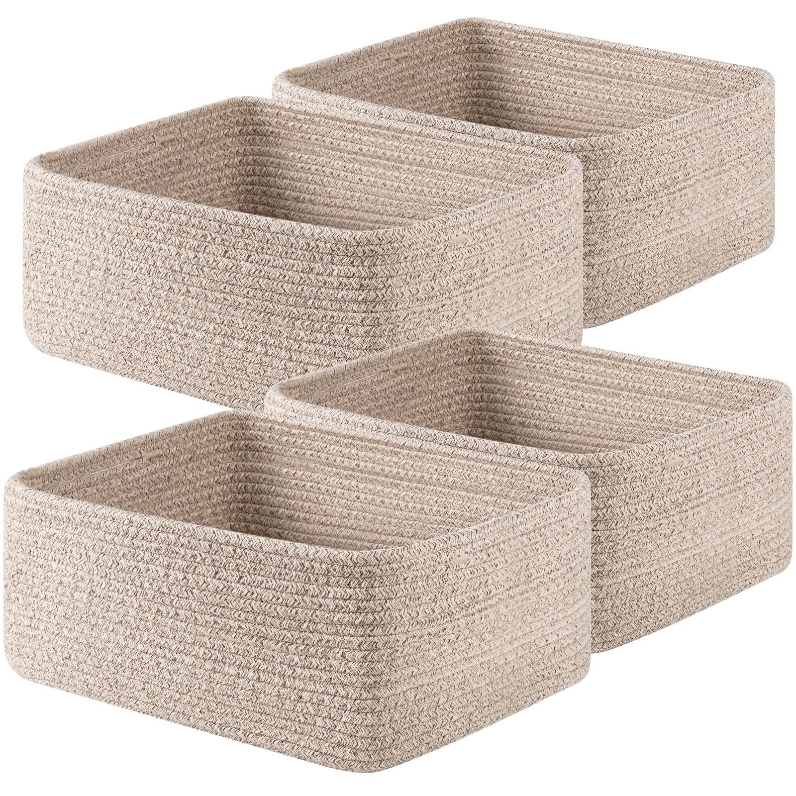 OIAHOMY 4 Pack 14.17*11.02*6.3IN Storage Baskets for Organizing Shelves, Woven Rope Baskets for Organizing Books, Clothes, Decorative Basket for