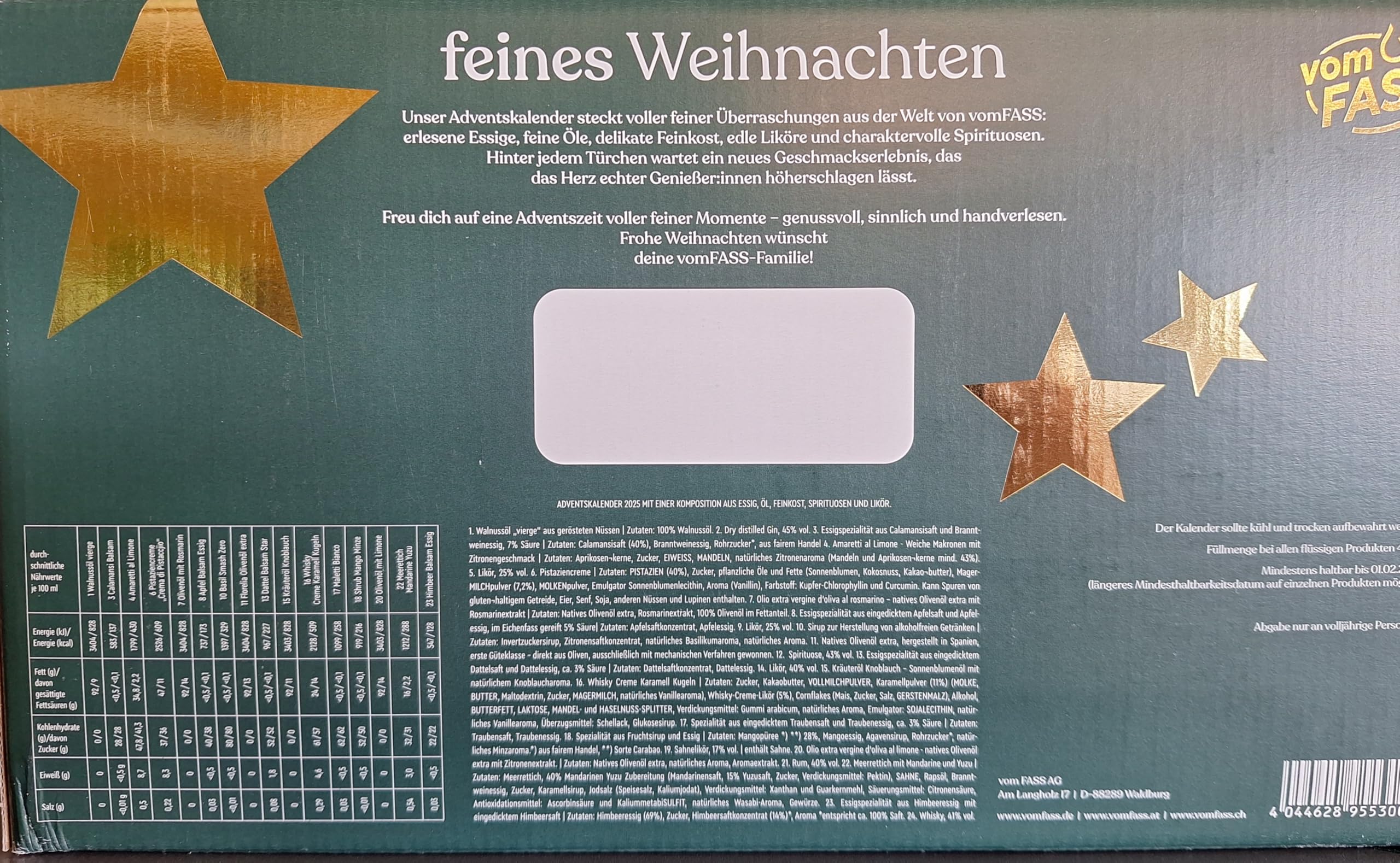 vomFASS Adventskalender - Essig, Öl, Spirituosen, Likör & Feinkost