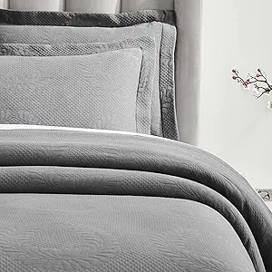 Superior 3 Piece Cotton Bedspread Set, Home Bed Decor, Decorative Bed Spread, 2 Pillow Shams, Medium Weight Blanket, Matelasse Coverlet, Bedding Essentials, Peploi Collection, Queen, Grey