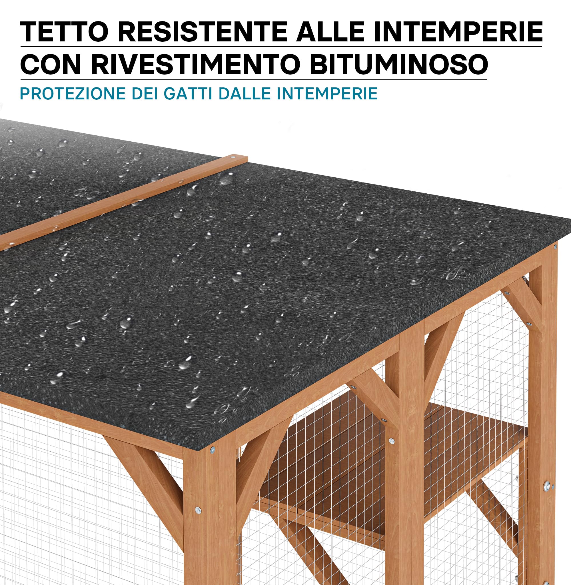 Recinto per gatti da esterno Cat run resistente alle intemperie 180x80x111,8 cm, 3 zone di riposo