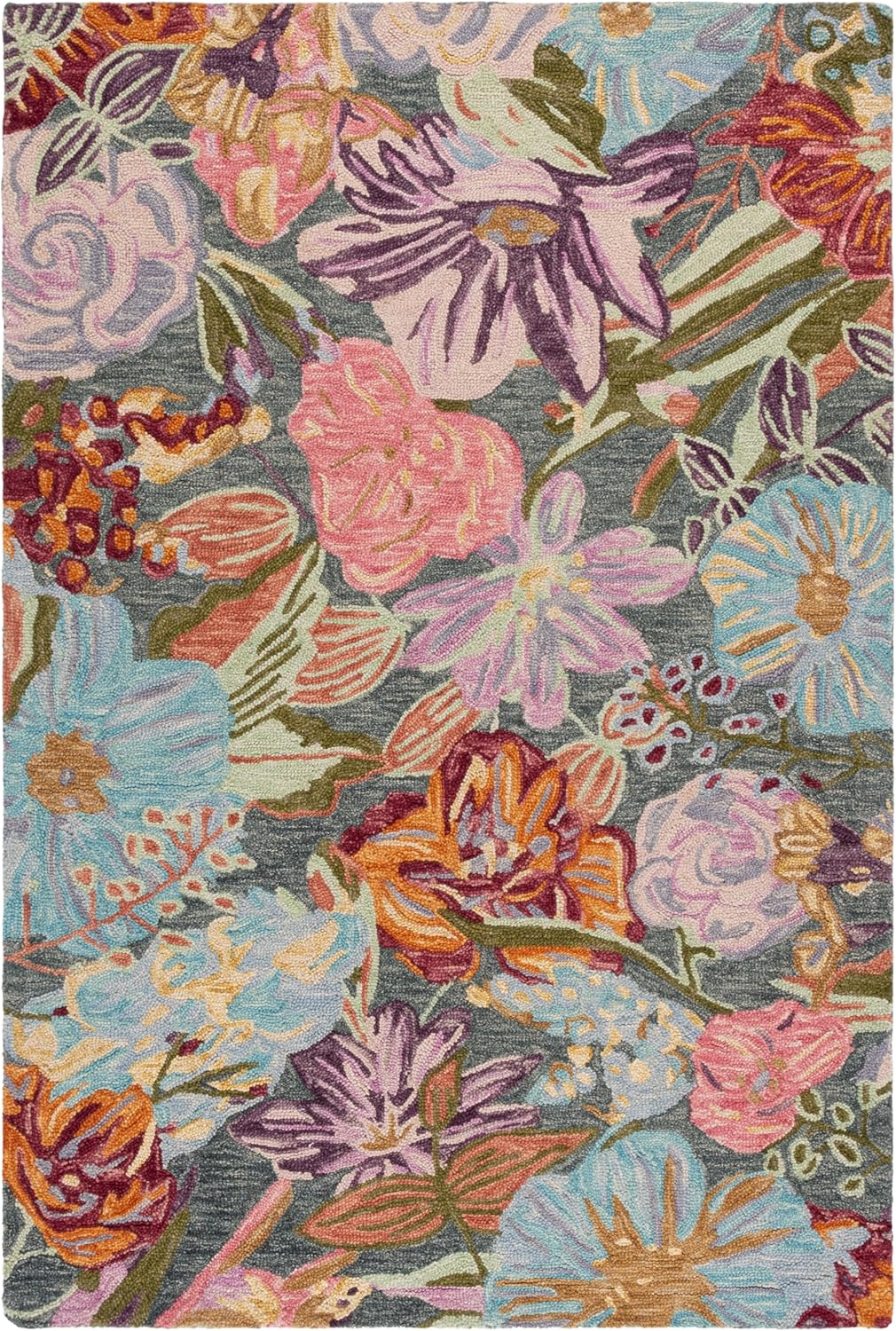 SAFAVIEH Area Rug 4x6 - Jardin Collection - Green & Light Blue, Handmade Wool, Floral Design, Ideal for Living Room, Bedroom, Dining Space (JAR374Y)