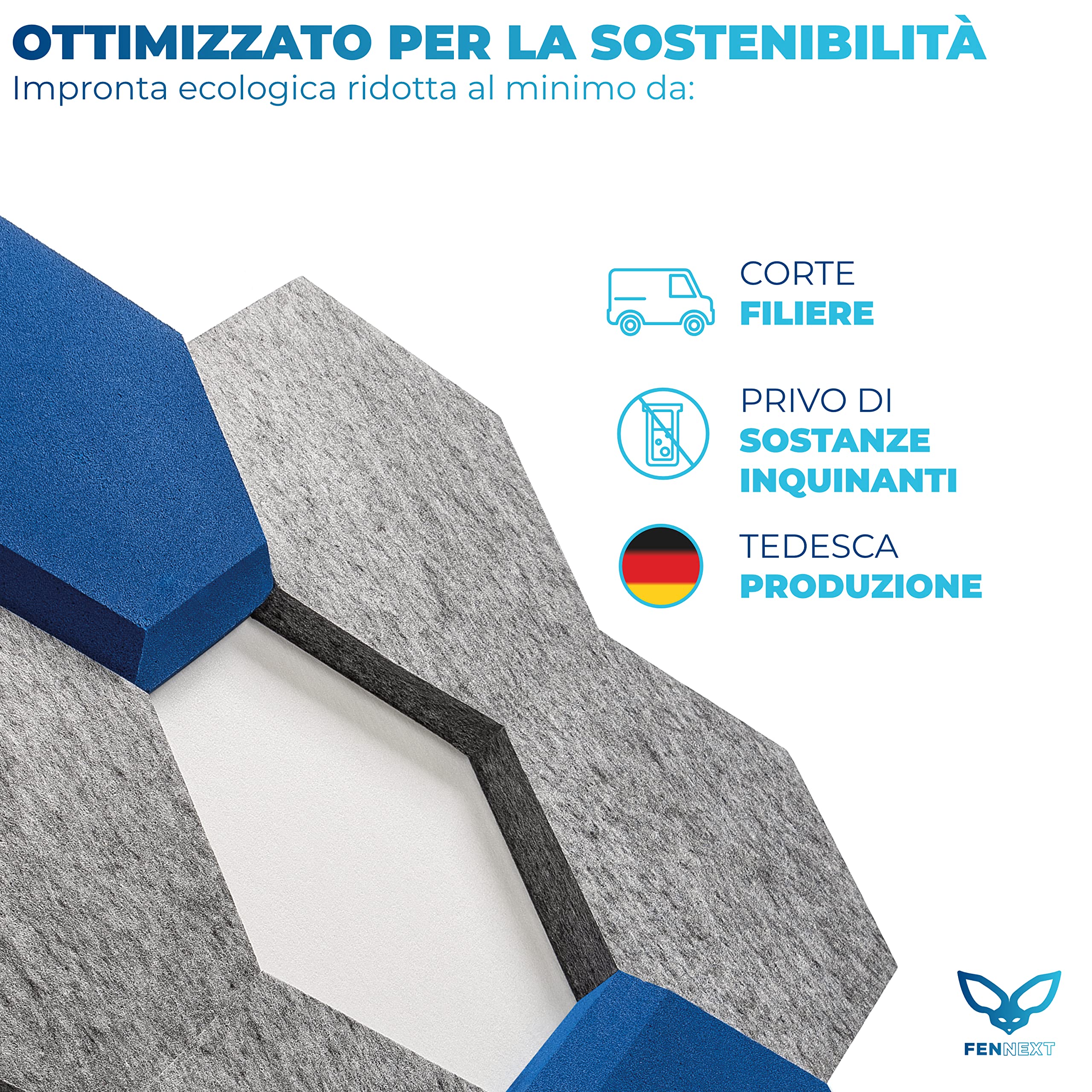 assorbitore acustico da parete, per Immagine acustica, protezione acustica in Basotect® e tessuto non tessuto acustico, per gaming, home office, studio, set da 9 pezzi Hybrid Blu