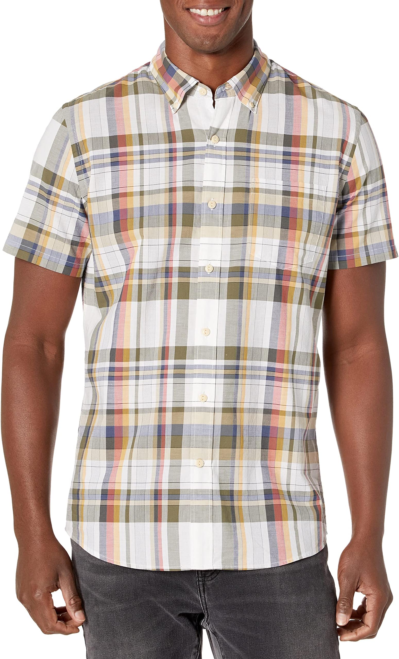 Amazon Brand - Goodthreads Men's Standard-Fit Short-Sleeve Lightweight Madras Plaid Shirt