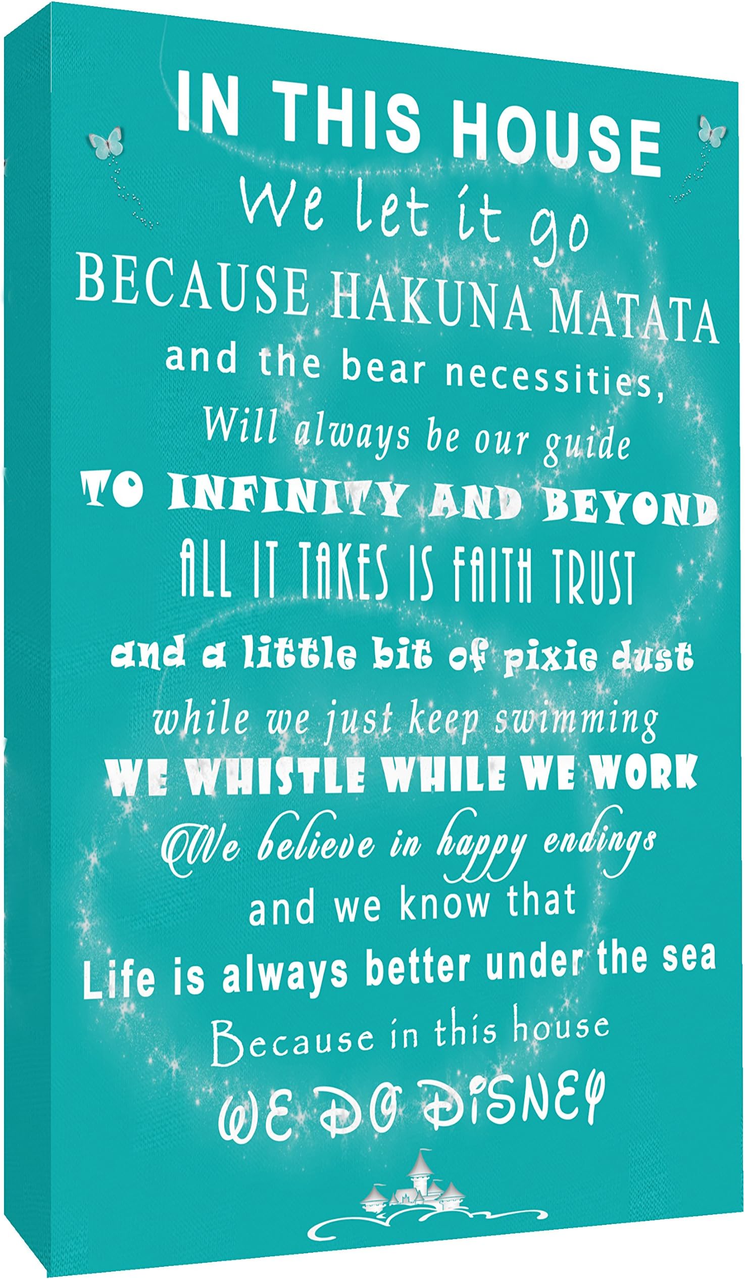 We Do Disney In This House Quote on CANVAS WALL ART Picture Print - Teal (20" X 14" (50.5CM X 35.5CM))
