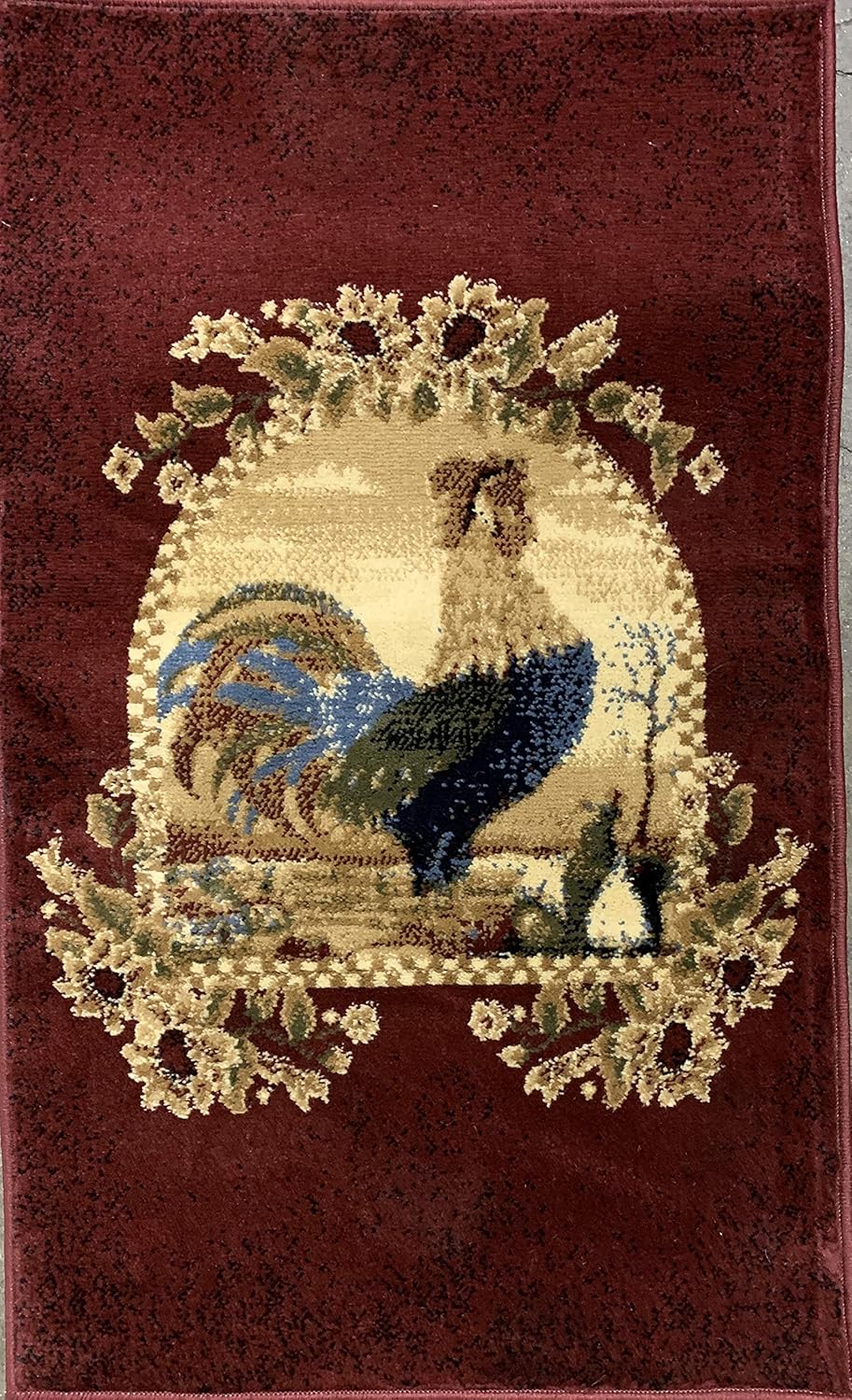 Bellagio Rooster Style Doorway Mat Area Rug 256,000 Point Area Rug Burgundy Blue Black Beige Swirl Design M09AB (2 Feet X 3 Feet 4 Inch)