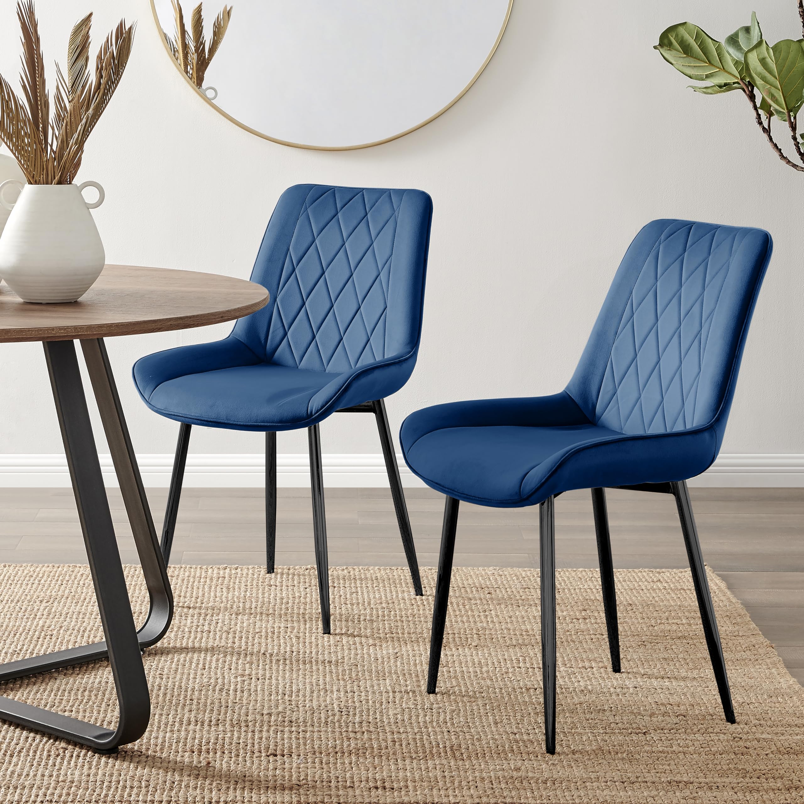 Furniturebox UK 2x Pesaro Navy Velvet Black Metal Leg Modern Contemporary Luxury Dining Kitchen Chairs — image 1