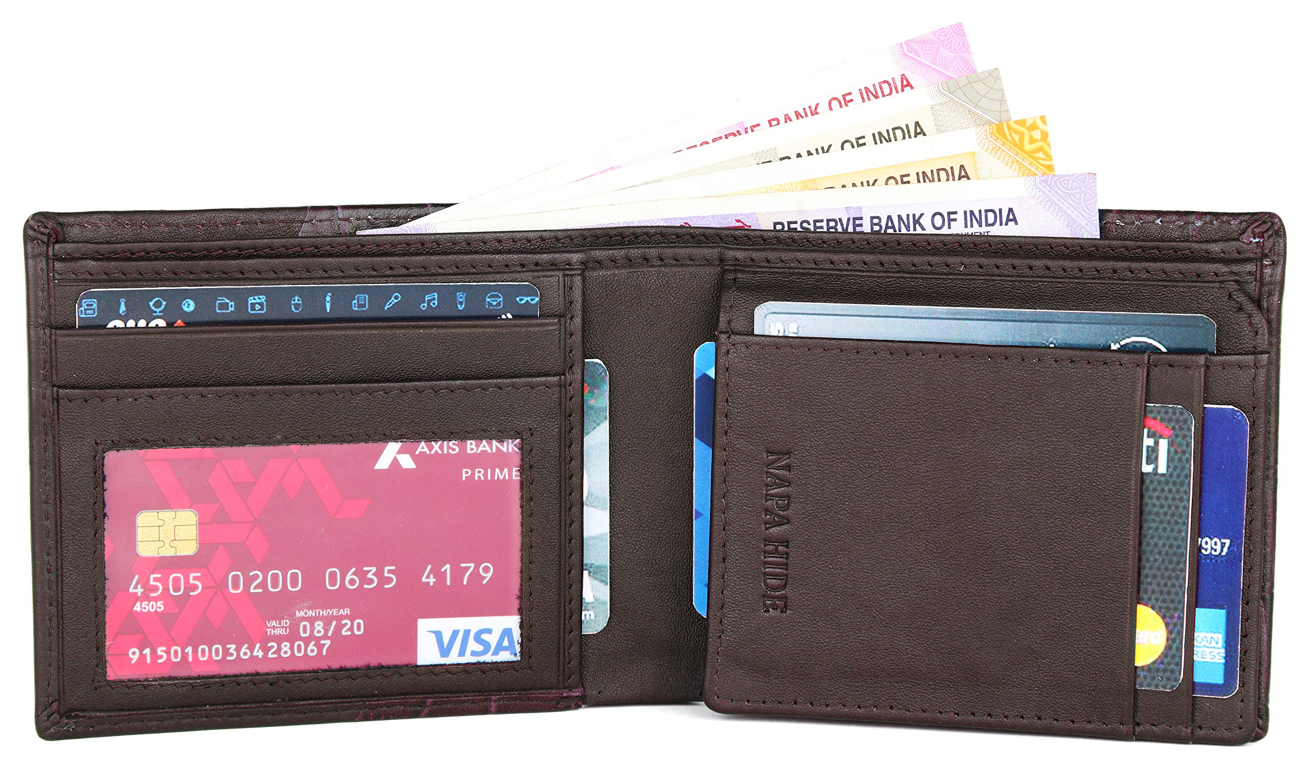 NAPA HIDE Maroon Leather Wallet for Men I 4 Card Slots I 2 Currency Compartments I 1 ID Window I 3 Secret Compartments I External Card Slot I 1 Coin Pocket 1