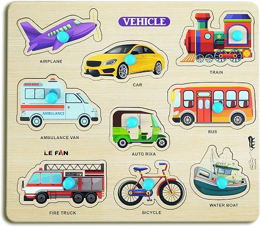 Lefan Wooden Puzzles Wooden Transport Puzzle for Kids Educational Vehicle Matching Puzzle Bright Colors, Montessori-Inspired Learning Toy for Toddlers (Transport Wooden Big)