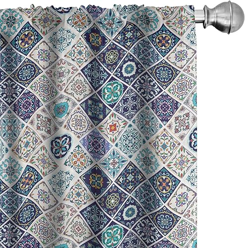 Miniatura 24 de Ambesonne - Cortinas de ventana de Navidad, tema delicado de Navidad en tonos pastel con ilustración de caramelos y esferas, juego de 2 paneles