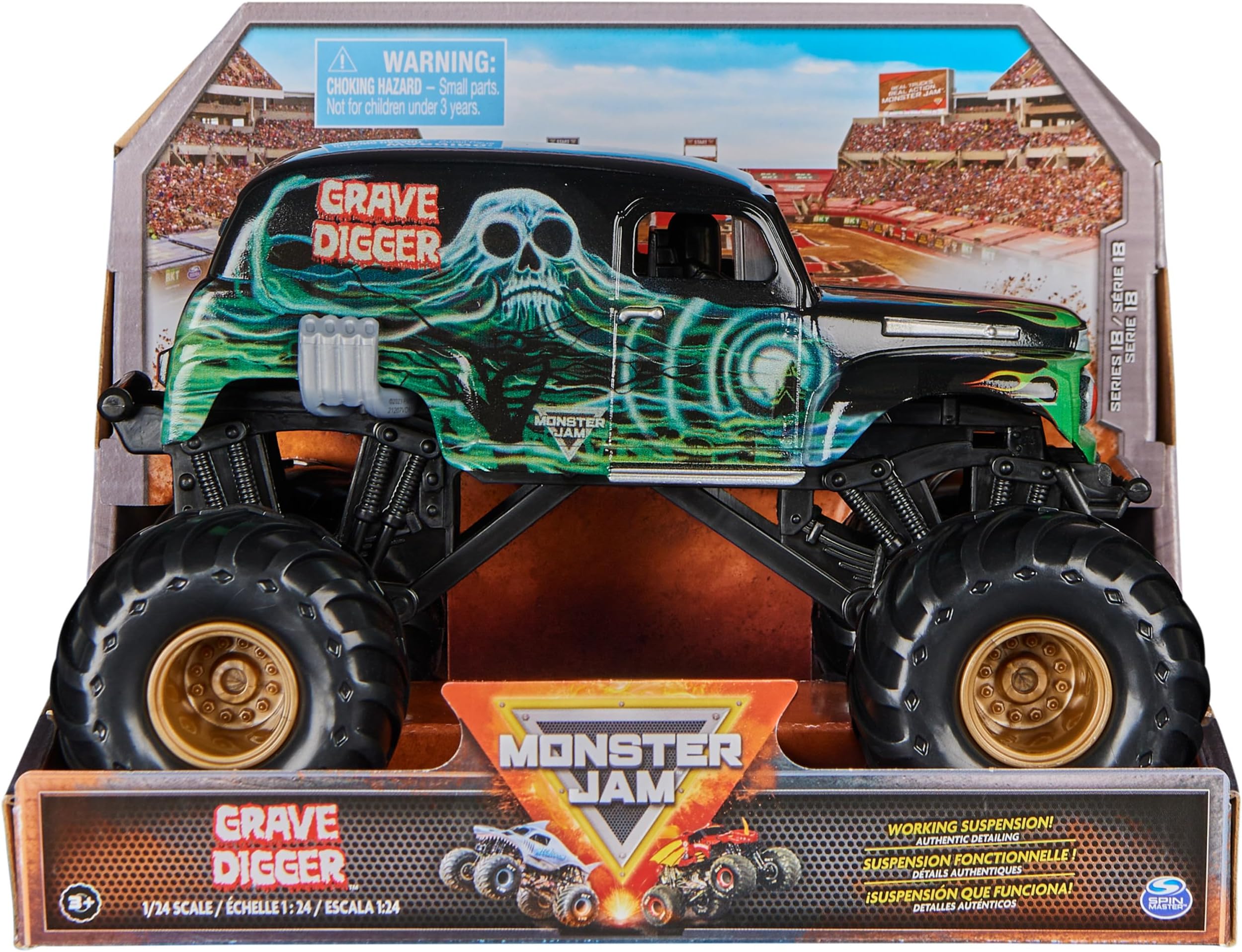 Official Grave Digger Monster Truck, Collector Die-Cast Vehicle, 1:24 Scale, Kids Toys for Boys and Girls Ages 3 and up
