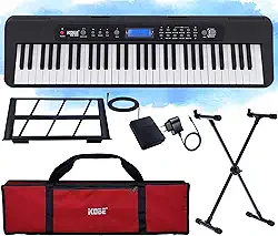 Kit Teclado Musical Digital Kobe KB-300 5/8 61 Teclas Sensíveis ao Toque com Pedal Sustain Capa e Estante
