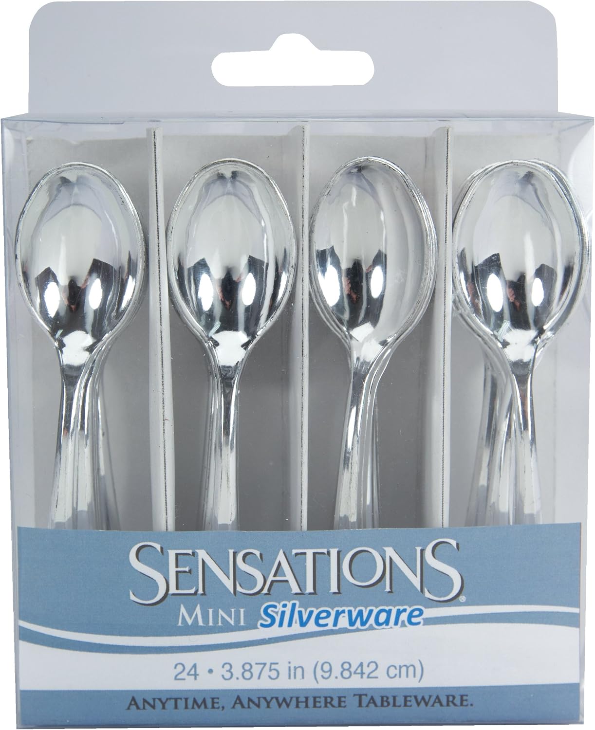 Sensations Disposable Plastic Mini Spoons, Metallic Silver, 4 in, 24 ct image 3
