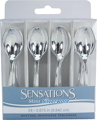 Miniatura 3 de Creative Converting 51924 Mini cucharas de plástico en caja, color plateado metálico, 24 piezas