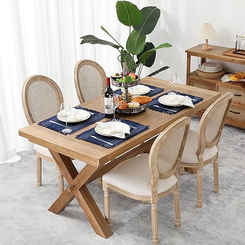 Miniatura 4 de Chassic Juego de 6 manteles individuales rústicos, manteles individuales de lino lavables, manteles tejidos para cocina, comedor, fiesta, boda y