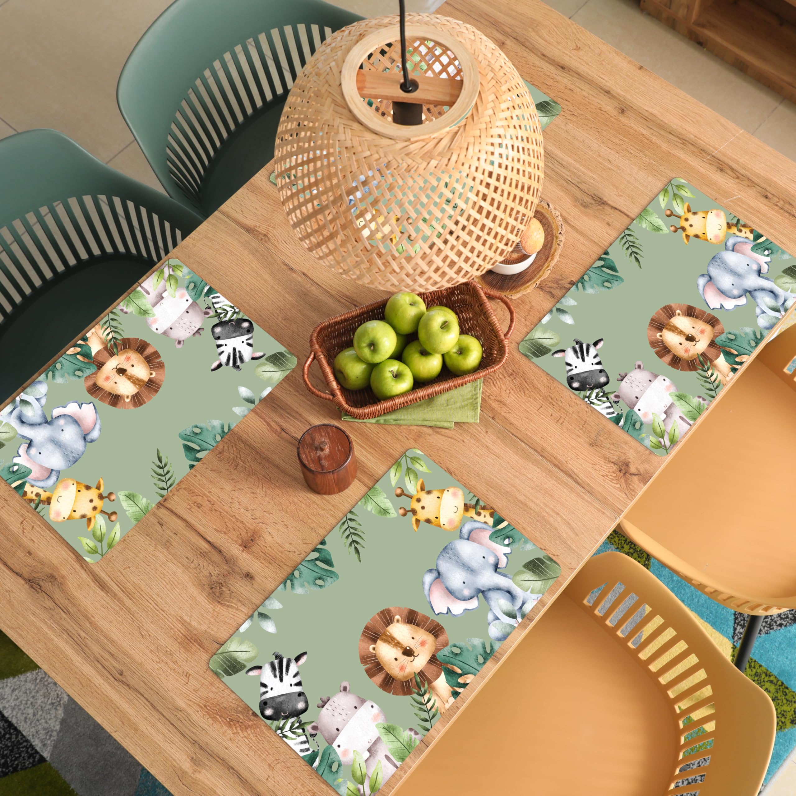 KitchenYeah© Set Tovagliette Americane Lavabili 6 Pezzi 45x30 cm Tovaglietta Plastica Rettangolare Antiscivolo per Cucina o Sala da Pranzo Animali - Acquerello - Bambino - Natura
