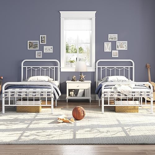 Yaheetech 2pcs Twin Bed Frames Metal Platform Bed with Antique