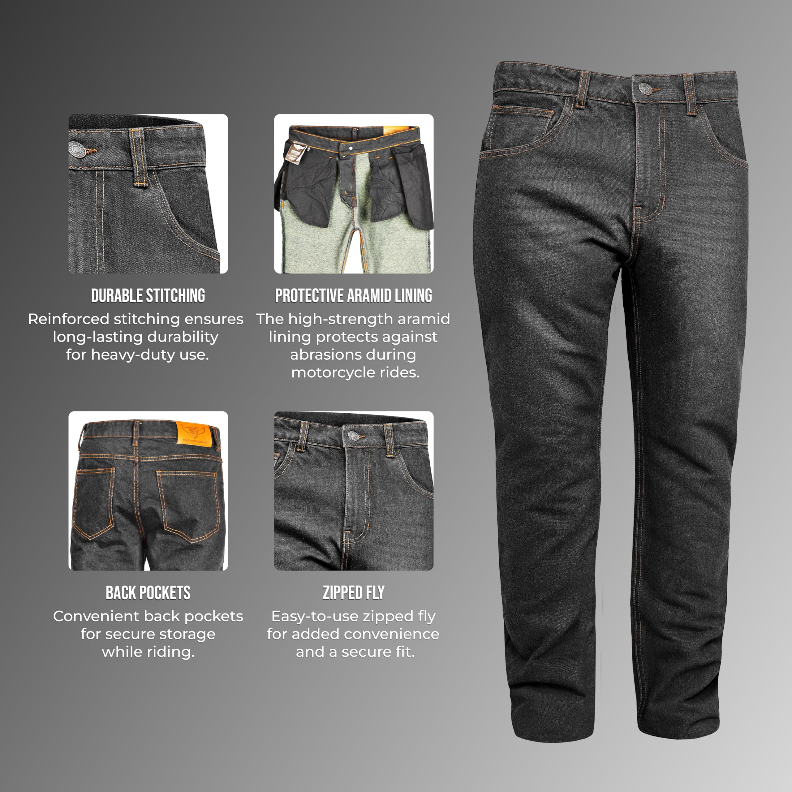 Great Bikers Gear – Pantalones vaqueros de ingeniería para hombre, con forro de aramida, forro de protección reforzado, protector de rodilla y cadera.