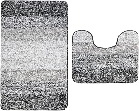 Falflor Bath Rug Set 2 Pieces Machine Absorbent Non Slip Bathroom Rugs and Mats Sets Washable Microfiber Bath Shower Rug and U-Shaped Contour Toilet Mat for Bath Room Shower (20"x32"+18"x20",Grey)