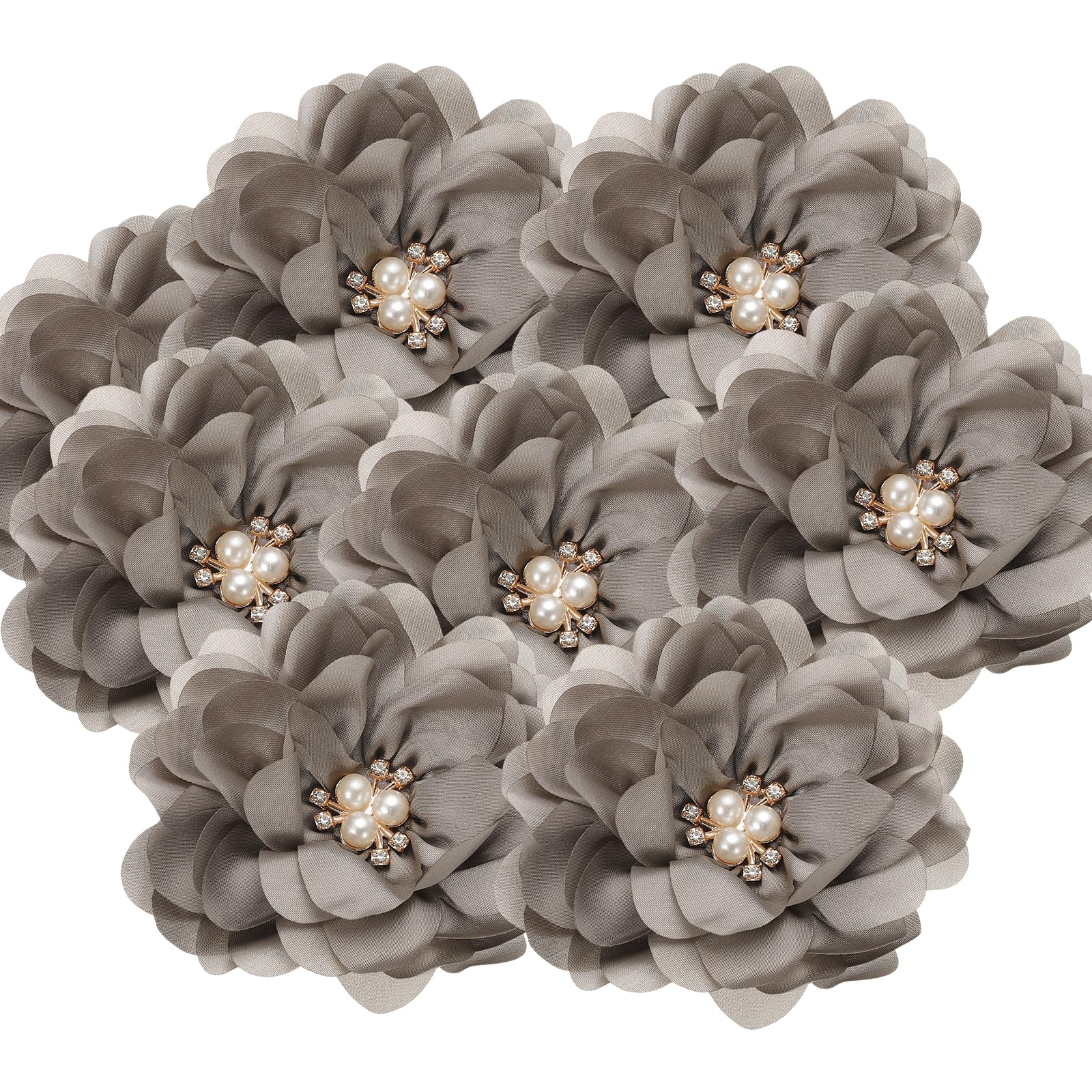 PATIKIL 3.15 Inch Chiffon Flowers, 5 Pcs Fabric Flowers Rhinestone Pearl Large Camellia Sewing Appliques for DIY Crafts Dresses Clothing Headbands Wedding Party Decoration, Gray โ image 1