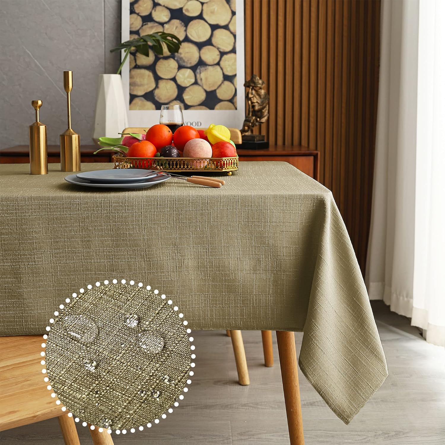 MikiUp Faux Linen Rectangle Tablecloth - Waterproof, Wrinkle Resistant and Washable Slubby Texture Wrinkle Table Cloth, Indoor & Outdoor Table Cover for Kitchen Party and Banquets : Home & Kitchen