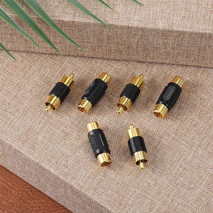 6 Pack Adaptador RCA Dorado, Conector Audio Video, Hembra a Hembra y Macho a Macho miniatura 6