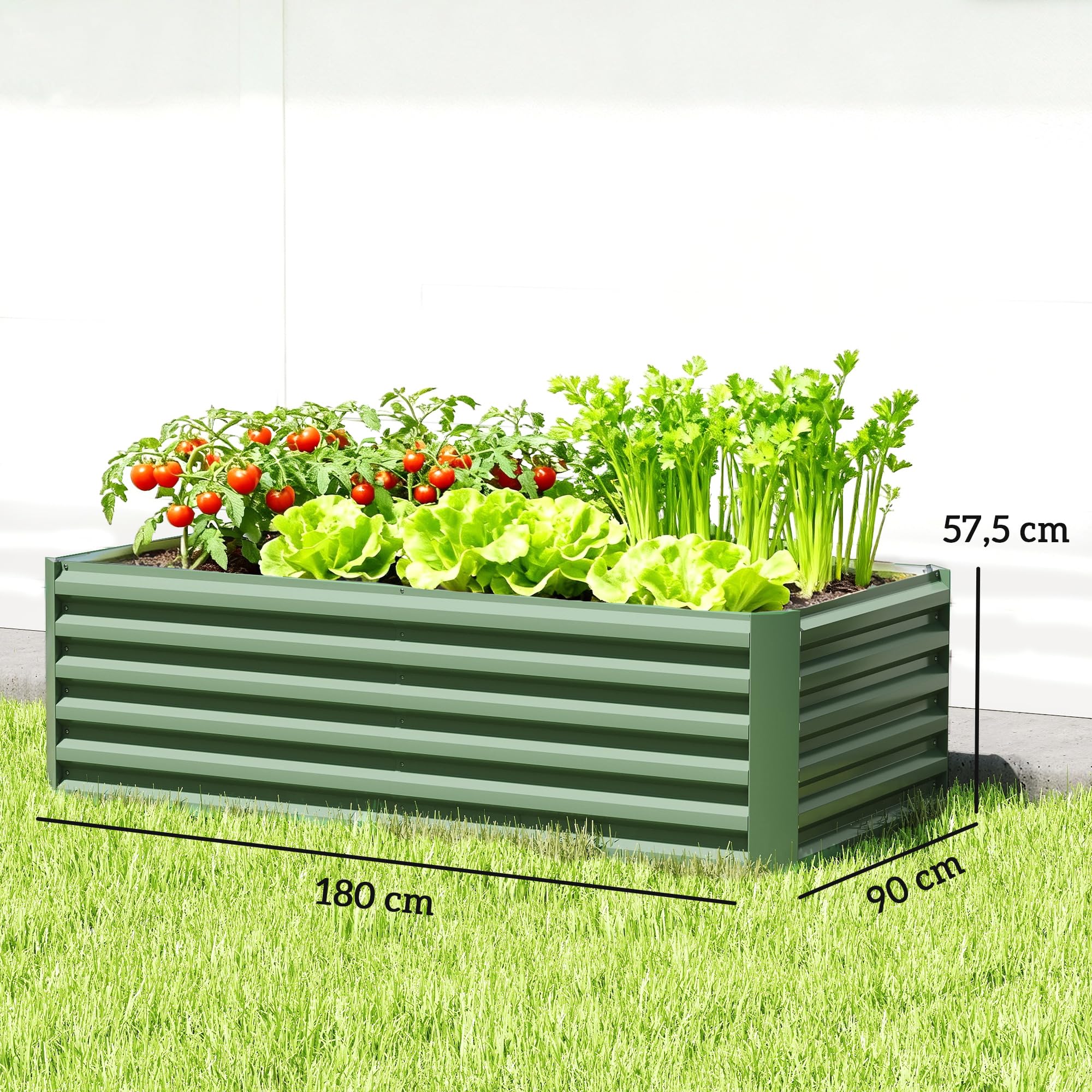 Outsunny Jardinière surélevée en Acier galvanisé, lit de Jardin avec Fond Ouvert, carré Potager de Jardin pour légumes, Fruits, Fleurs, 180 x 90 x 57,5 cm, Vert Clair