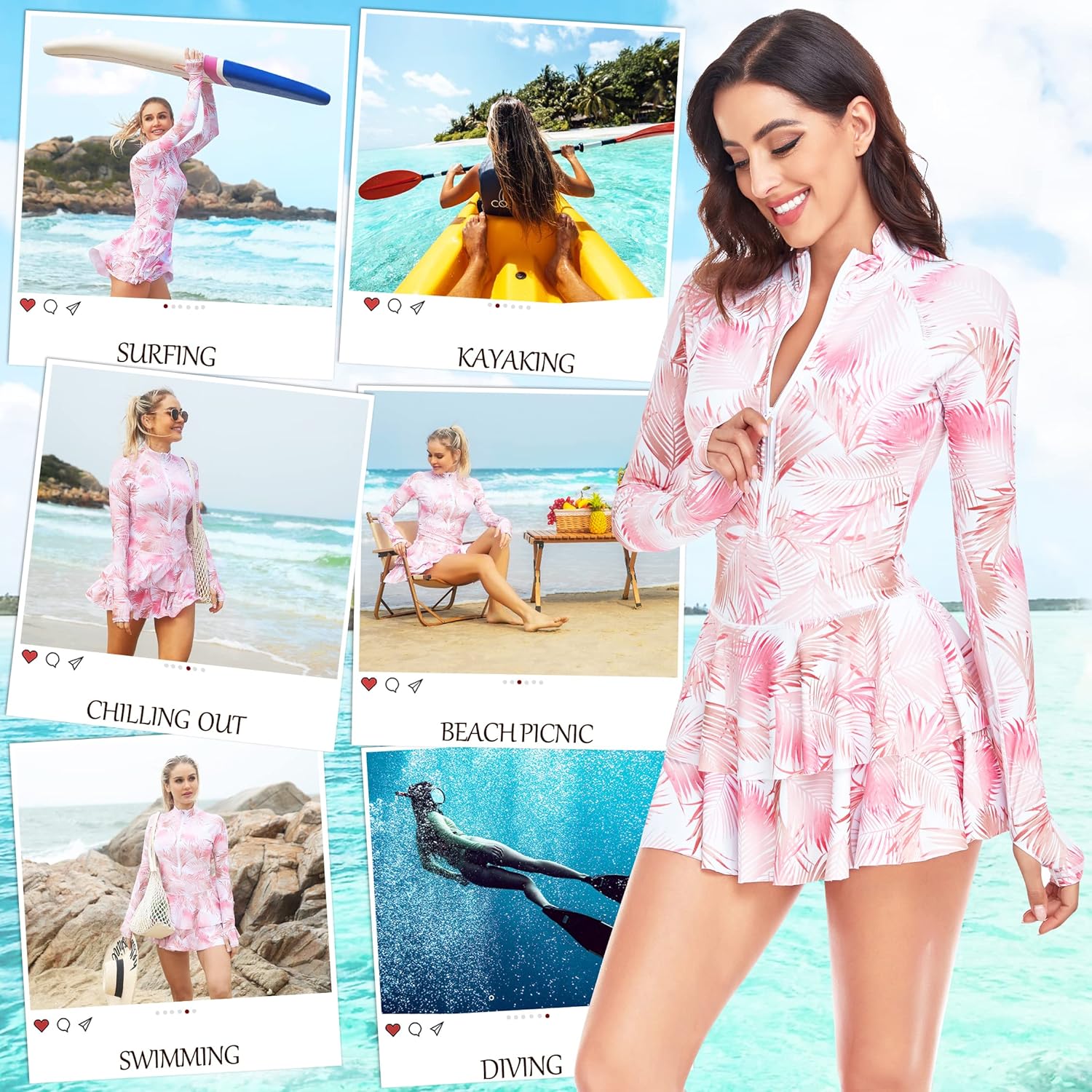 UNIQUEBELLA Rash Guard for Women, 1 Piece Modest Swimsuits for Women - Long Sleeve Swimsuits UV UPF 50+ Swim Shirt - Image 2