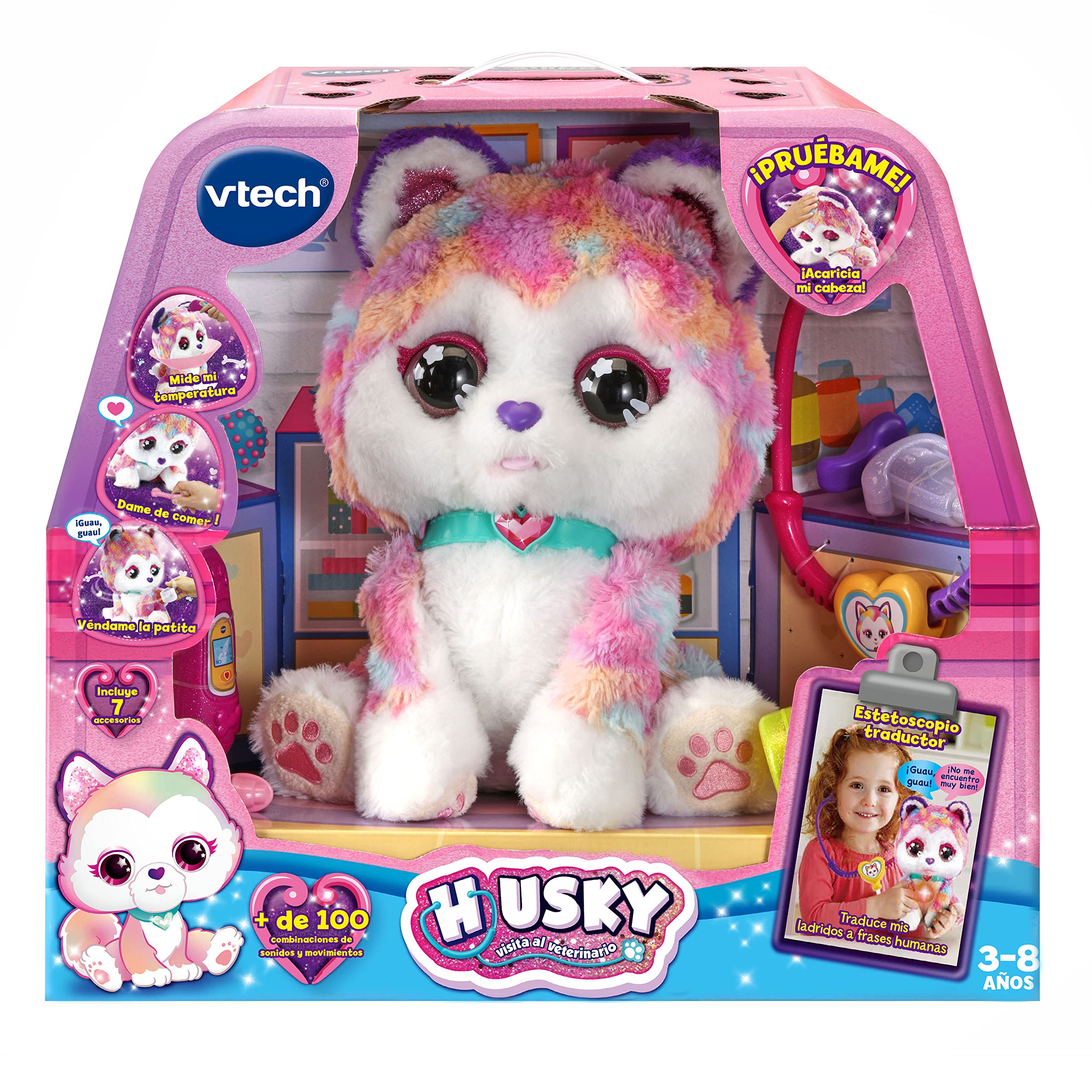 VTech - Husky Visita al Veterinario, Peluche Interactivo, Juguete para niños +3 años, más de 100 Combinaciones de Sonidos y Movimientos, versión ESP (3480-529722)