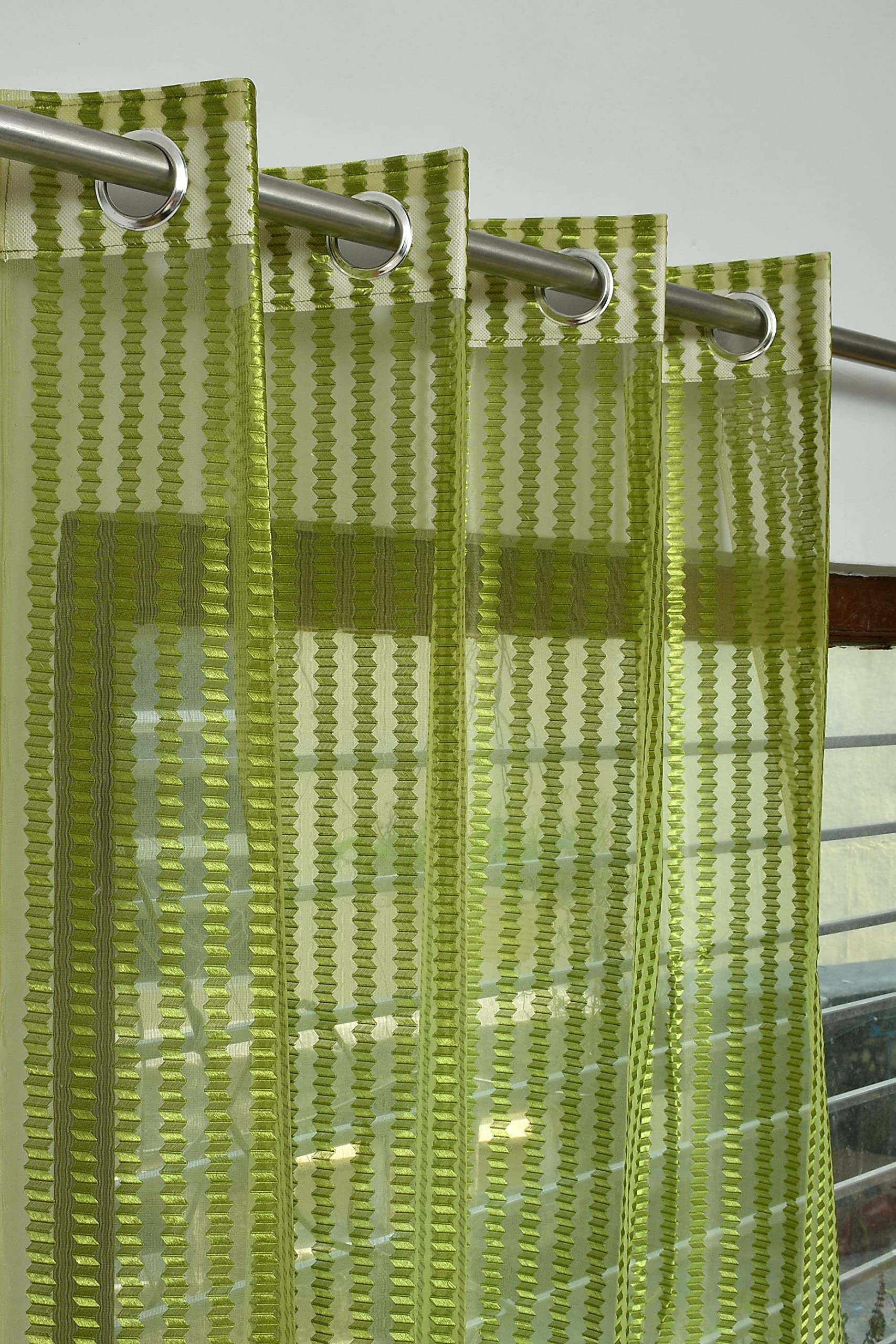 Premium Polyester Zigzag Net Sheer Transparent Curtains Pack of 2 for Window and Door Curtains 7 Feet Long Set of 2 (4 Feet x 7 Feet, Green)-image-45