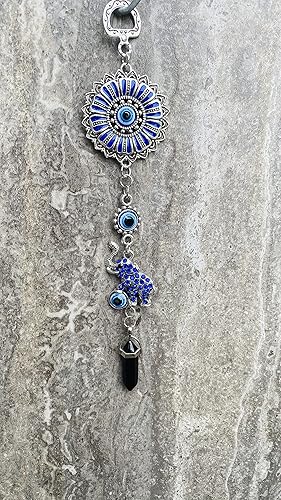 Miniatura 6 de LUCKBOOSTIUM Colgante colgante de elefante con cristal de piedra negra y mandala, signo de buena suerte y bendición, artículos decorativos y