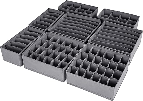 Juego de 8 cajones organizadores de ropa interior, divisores de tela, plegables, cestas de almacenamiento y contenedores para guardar corbatas de