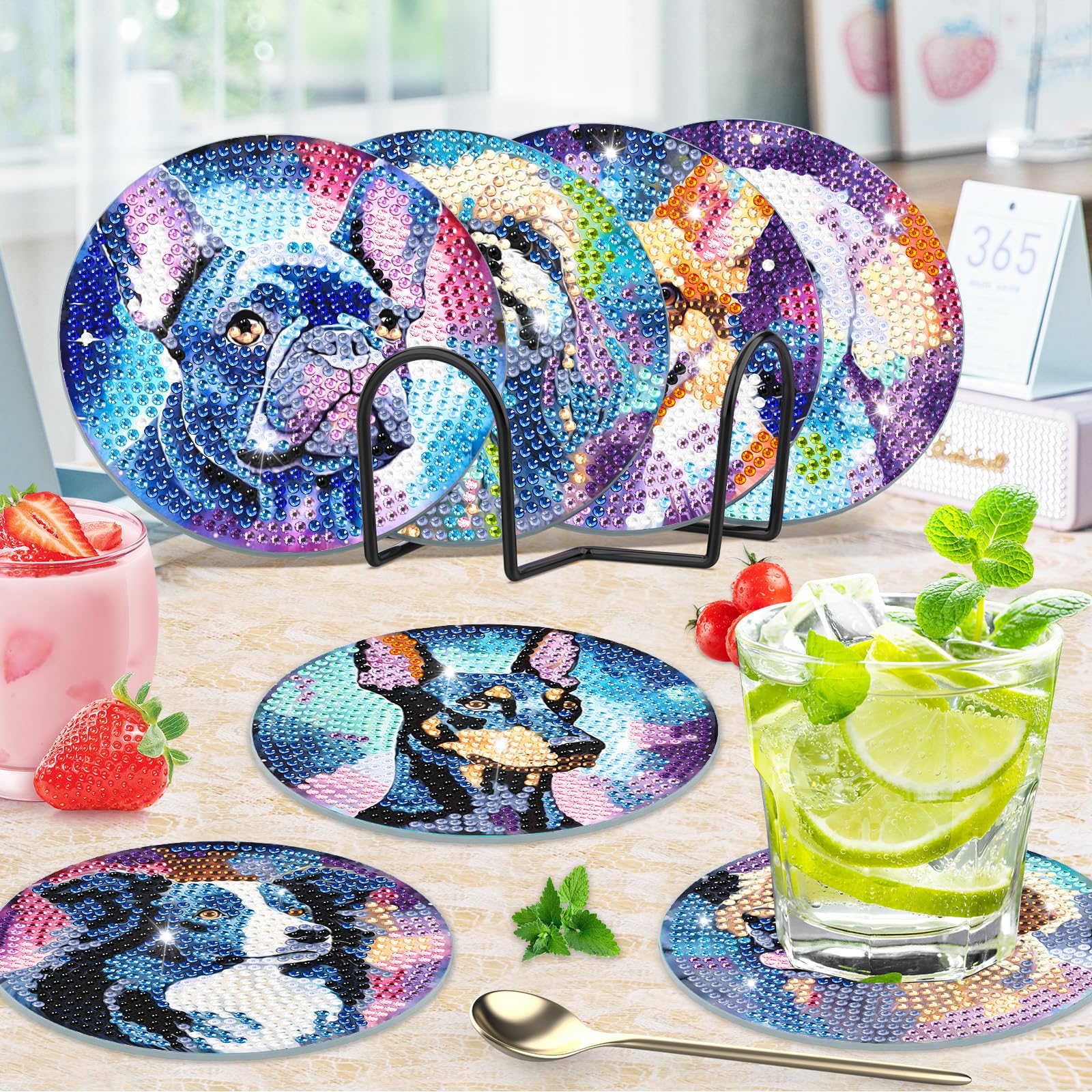 Perro Diamond Painting Posavasos 5D Animales Kit Diamond Art Adultos Soporte Corcho Bebidas Café Té Bar